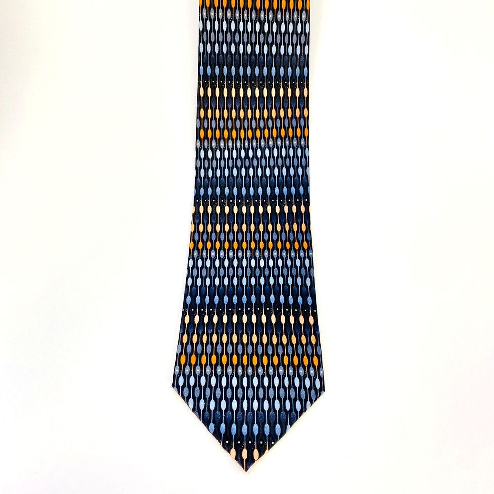 Covington Men's 100% Silk Tie Navy Blue Orange Geometric Abstract Necktie